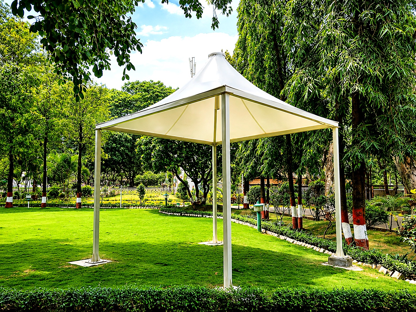 Natural Solutions tensile garden gazebo project